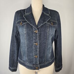 Tribal Fitted Stretch Denim Jacket Amber Rhinestone Buttons Jean Jacket Size 14